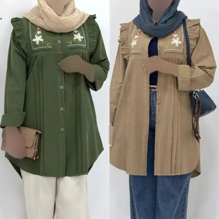 شومیز گلدوزی شده زنانه جنس کتان لنین فری سایز