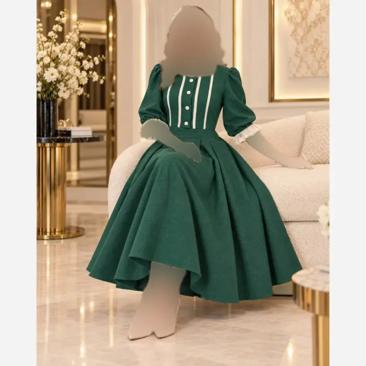 پیراهن زنانه ژیلا جنس شانتون و خرجکار مازراتی فری سایز