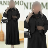 ست کت و سارافون زنانه مدل زیره جنس کت مازراتی و سارافون کرپ اندونزی رنگ مشکی فری سایز