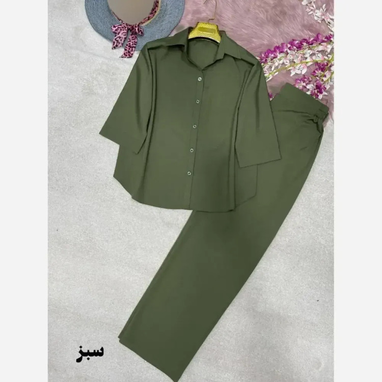 ست شومیز شلوار کتان پلاس راشا رنگ بندی متنوع سایز 38 تا 46
