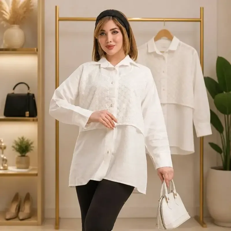 تونیک سوزن دوزی کرسپو مارال سفید فری سایز