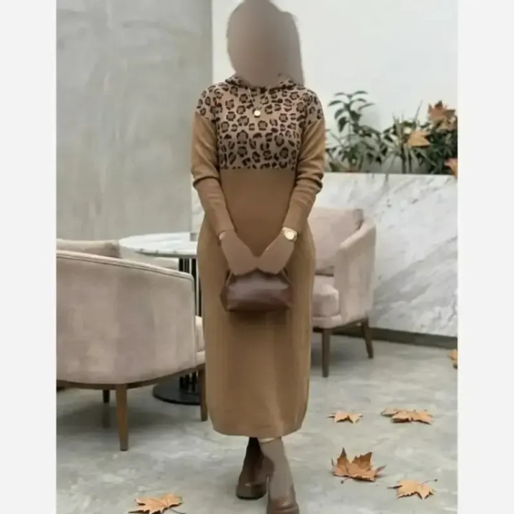 کفتان بافت زنانه مدل ژیوان فری سایز رنگ کرم و نسکافه ای