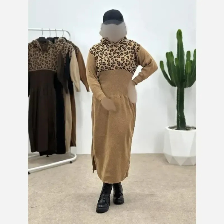 کفتان بافت زنانه مدل ژیوان فری سایز رنگ کرم و نسکافه ای