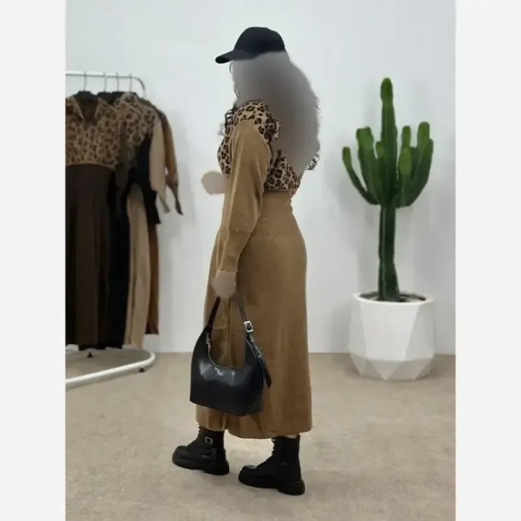 کفتان بافت زنانه مدل ژیوان فری سایز رنگ کرم و نسکافه ای