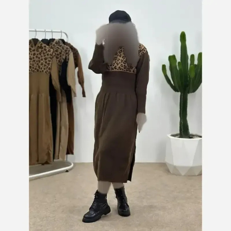 کفتان بافت زنانه مدل ژیوان فری سایز رنگ کرم و نسکافه ای