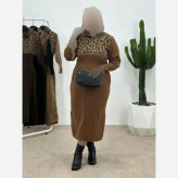 کفتان بافت زنانه مدل ژیوان فری سایز رنگ کرم و نسکافه ای