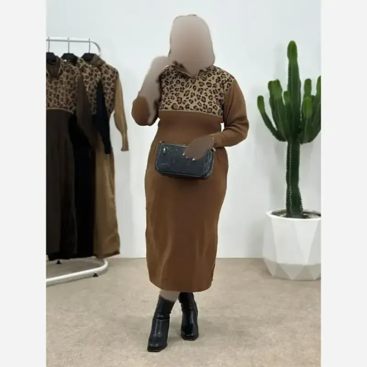 کفتان بافت زنانه مدل ژیوان فری سایز رنگ کرم و نسکافه ای