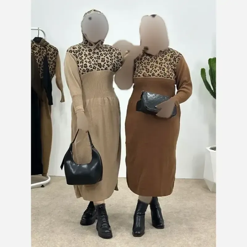 کفتان بافت زنانه مدل ژیوان فری سایز رنگ کرم و نسکافه ای
