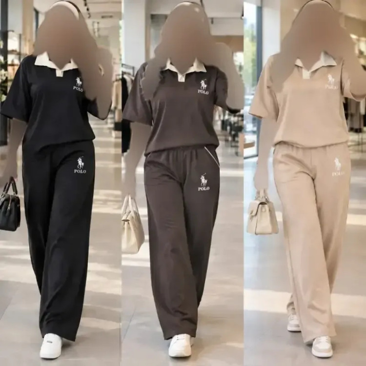 ست تیشرت شلوار زنانه جنس بزیاق مدل POLO فری سایز