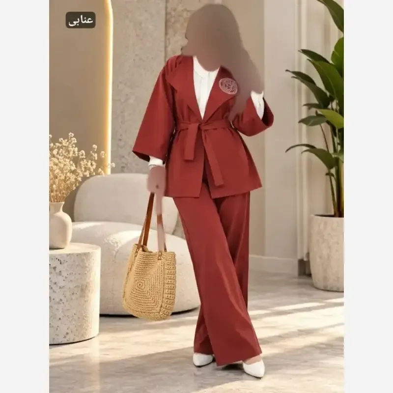 ست مانتو کتی و شلوار کتان سیلک نگین کوبی شده صبا