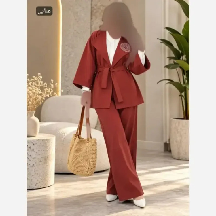 ست مانتو کتی و شلوار کتان سیلک نگین کوبی شده صبا