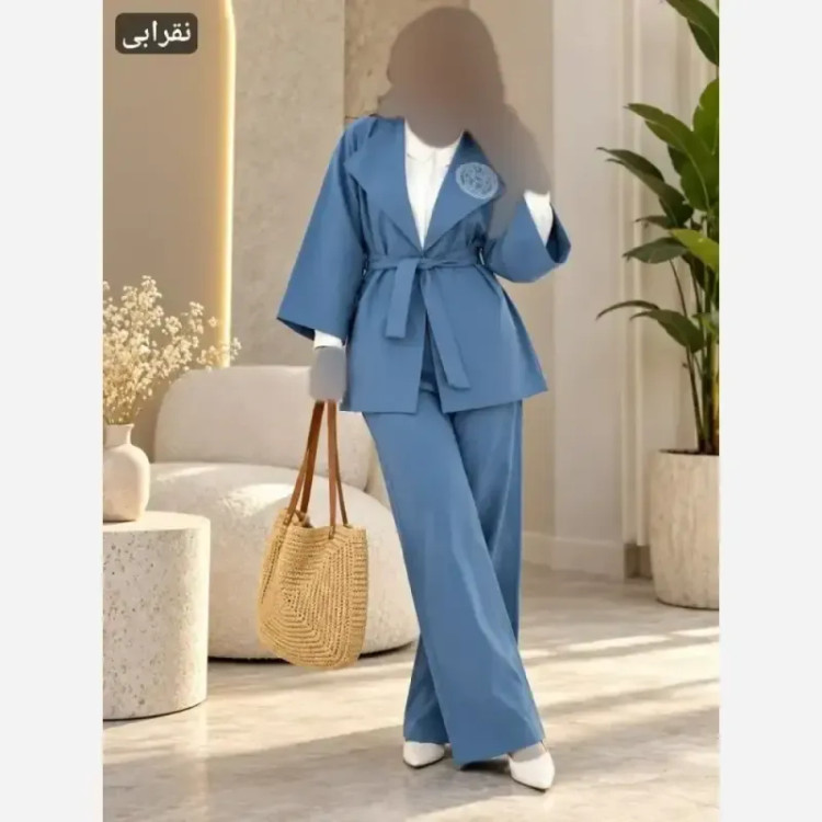 ست مانتو کتی و شلوار کتان سیلک نگین کوبی شده صبا