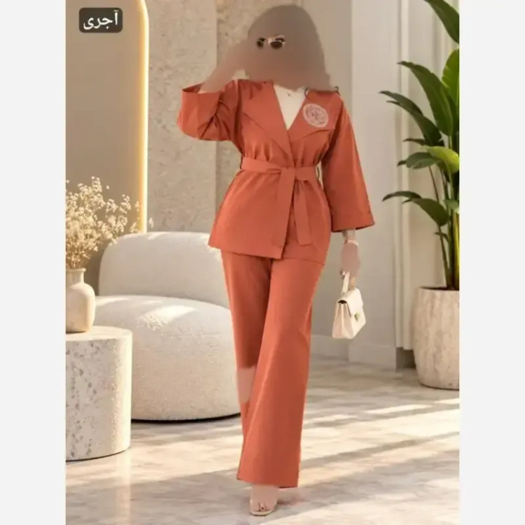 ست مانتو کتی و شلوار کتان سیلک نگین کوبی شده صبا