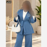 ست مانتو کتی و شلوار کتان سیلک نگین کوبی شده صبا
