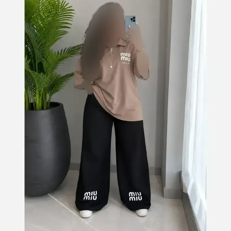 ست دو تیکه تیشرت یقه زیپ و شلوار بگ گلکسی نخ پنبه اعلاء فری سایز تا 48