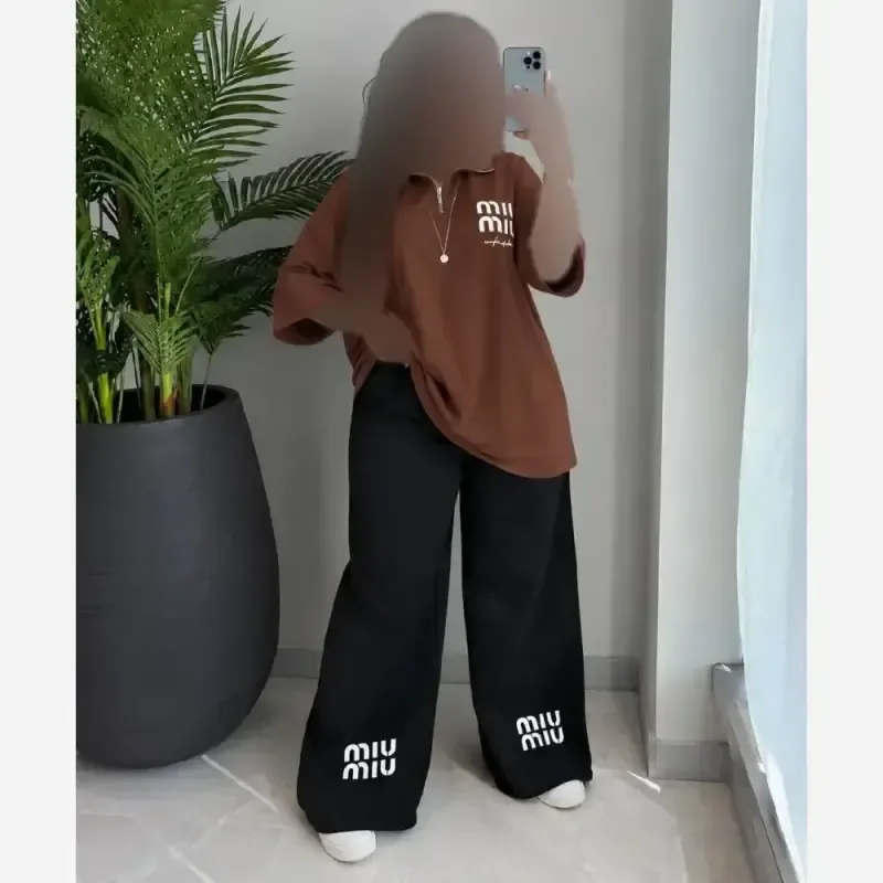 ست دو تیکه تیشرت یقه زیپ و شلوار بگ گلکسی نخ پنبه اعلاء فری سایز تا 48