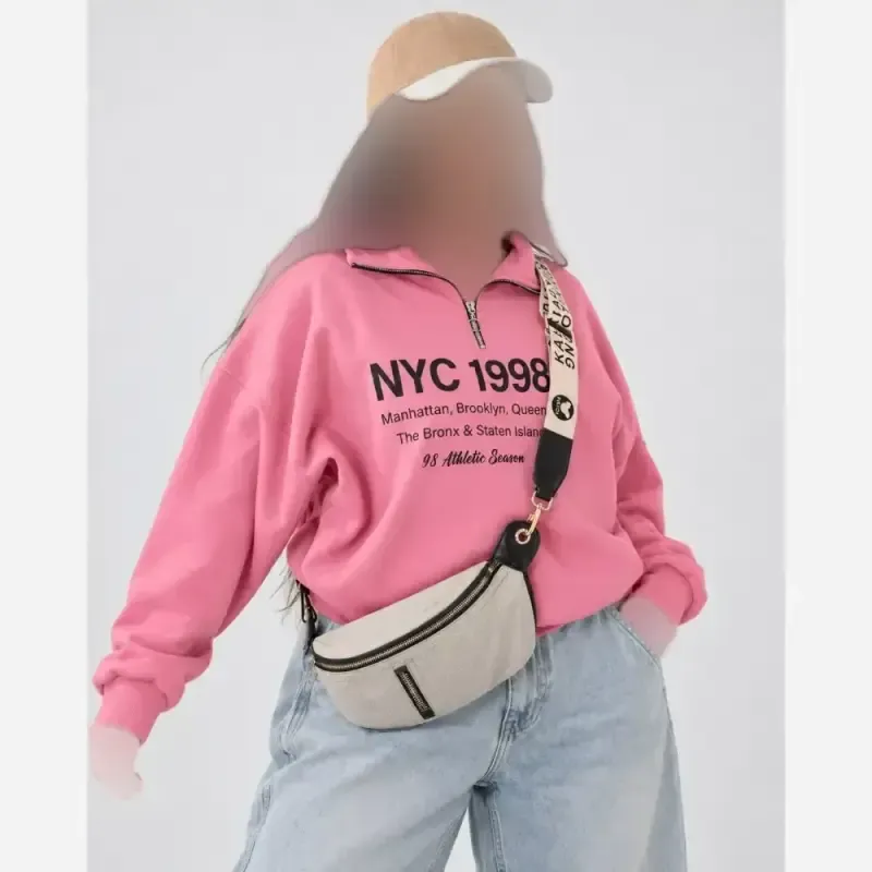 دورس زنانه نیم زیپ توکرک طرح NYC 1998 سه نخ اعلاء سایز فری تا 48