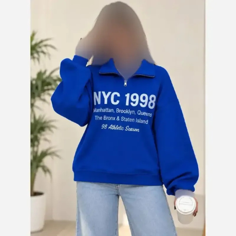 دورس زنانه نیم زیپ توکرک طرح NYC 1998 سه نخ اعلاء سایز فری تا 48