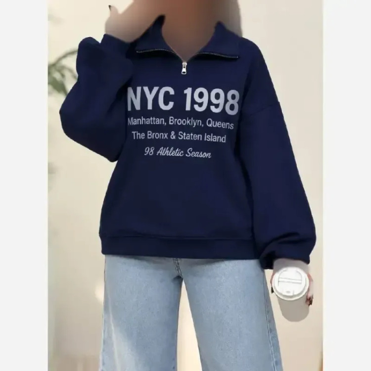 دورس زنانه نیم زیپ توکرک طرح NYC 1998 سه نخ اعلاء سایز فری تا 48