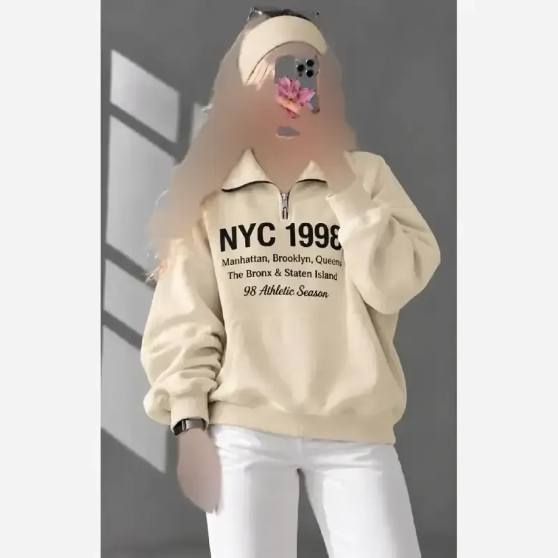 دورس زنانه نیم زیپ توکرک طرح NYC 1998 سه نخ اعلاء سایز فری تا 48