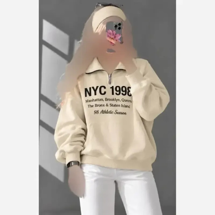 دورس زنانه نیم زیپ توکرک طرح NYC 1998 سه نخ اعلاء سایز فری تا 48