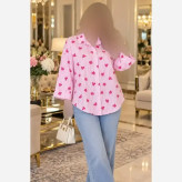 شومیز مانتویی پاپیون جنس ینزی درجه یک فری سایز یقهدار و دکمهدار