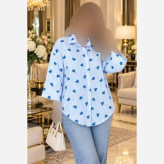 شومیز مانتویی پاپیون جنس ینزی درجه یک فری سایز یقهدار و دکمهدار