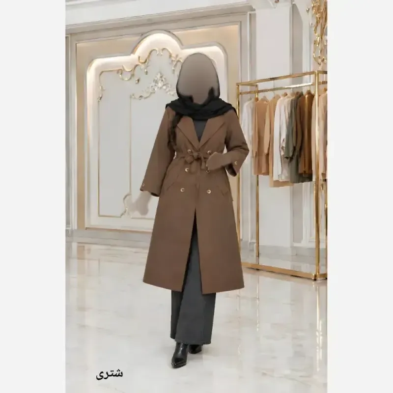مانتو پاییزه مخمل کبریتی ریز بلند کمربنددار فری سایز