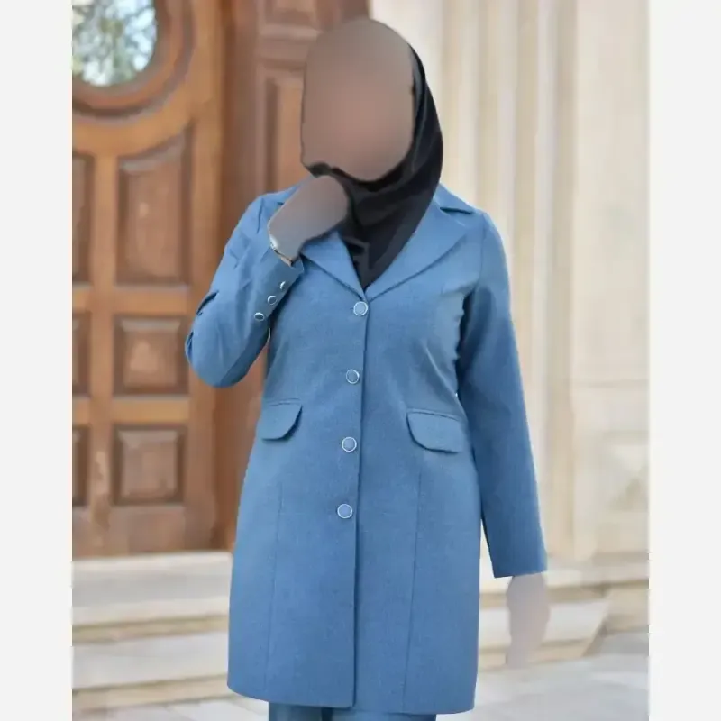 مانتو شلوار اداری لطیفه جنس پرشیا رنگ آبی نفتی