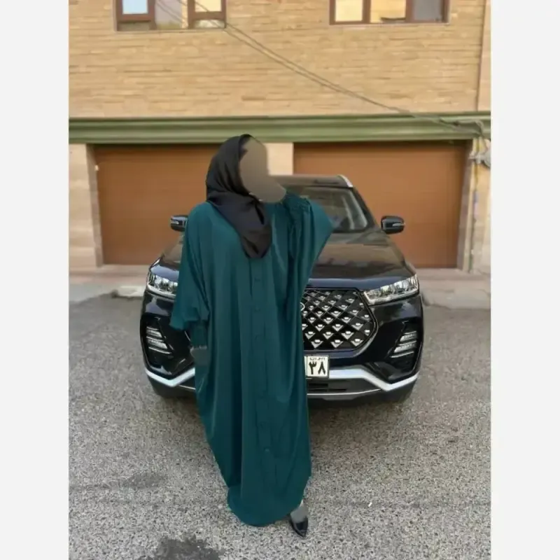 مانتو عبایی طیلا جنس کرپ ندا اماراتی فری سایز رنگ مشکی سبز کرم سرمه ای سیر