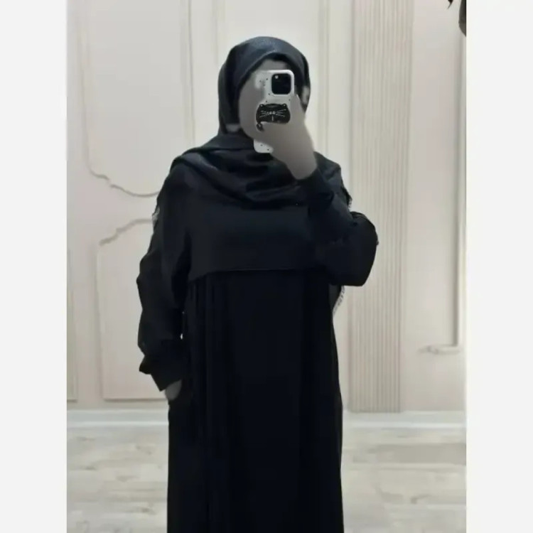 مانتو عبایی جیب دار مدل نفیسه جنس کرپ ندا اماراتی
