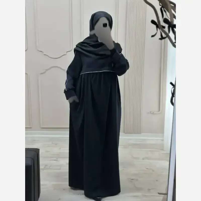 مانتو عبایی جیب دار مدل نفیسه جنس کرپ ندا اماراتی