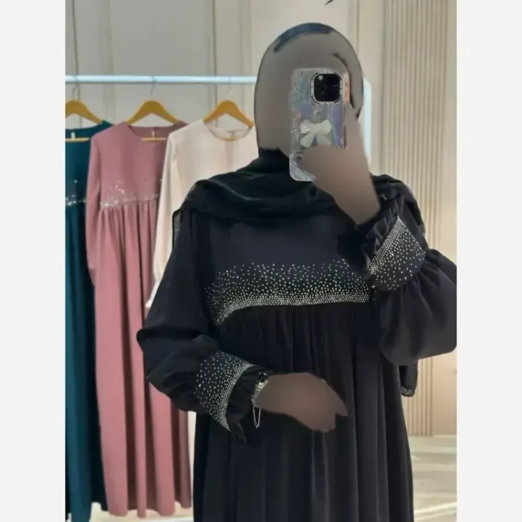 مانتو عبایی نگین زنانه کرپ ندا اماراتی فری سایز