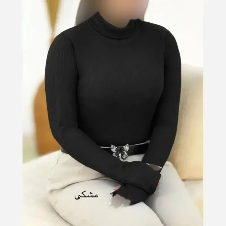 بادی یقه اسکی فینگر دار زنانه جنس فانریپ درجه یک رنگ مشکی و سفید فری سایز