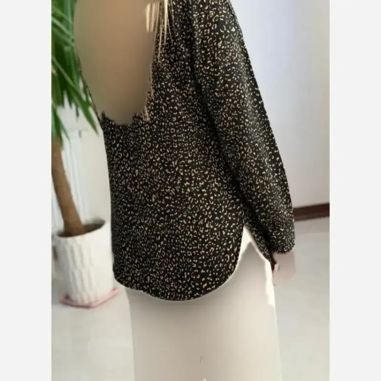 شومیز پاییزه پلنگی کرپ مخمل دبل سایز 36 تا 46