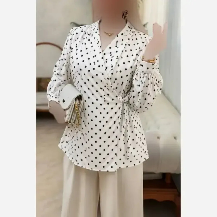 شومیز یقه انگلیسی زنانه جنس کرپ بوگاتی سایز فری 38 تا 46