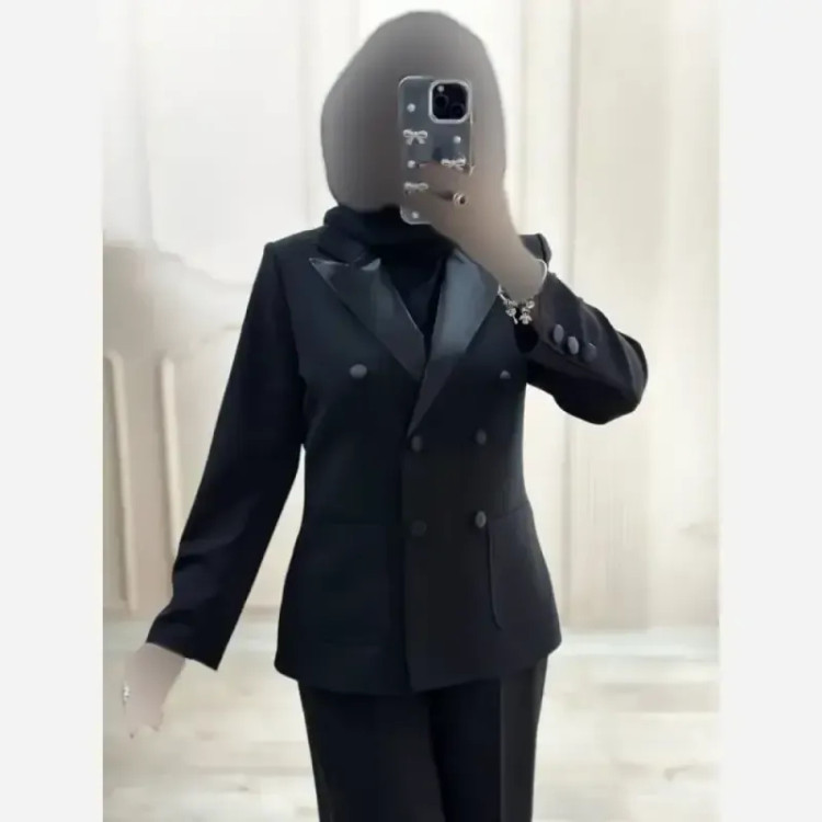 کت شلوار زنانه مدل سایدا جنس سوپر مازراتی اعلا رنگ مشکی فول بگ سایز بزرگ