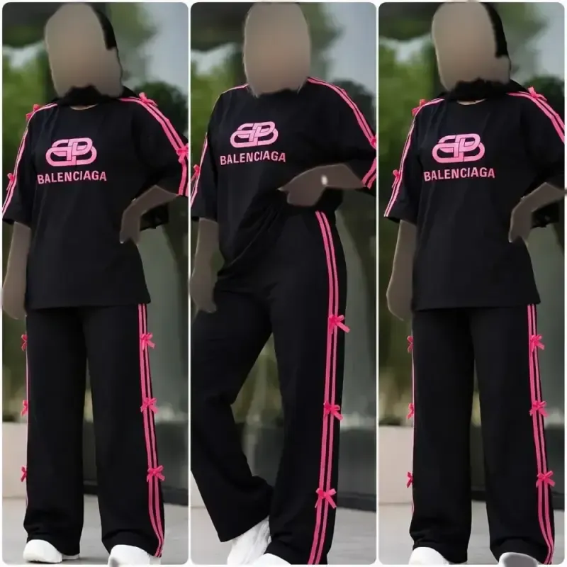 ست تیشرت شلوار بالنسیاگا پاپیونی گلکسی دورس پنبه سایز 36 تا 46