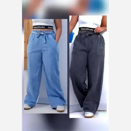 شلوار بگ طرح جین نیل ترک وارداتی کمر کش سایز بزرگ زنانه