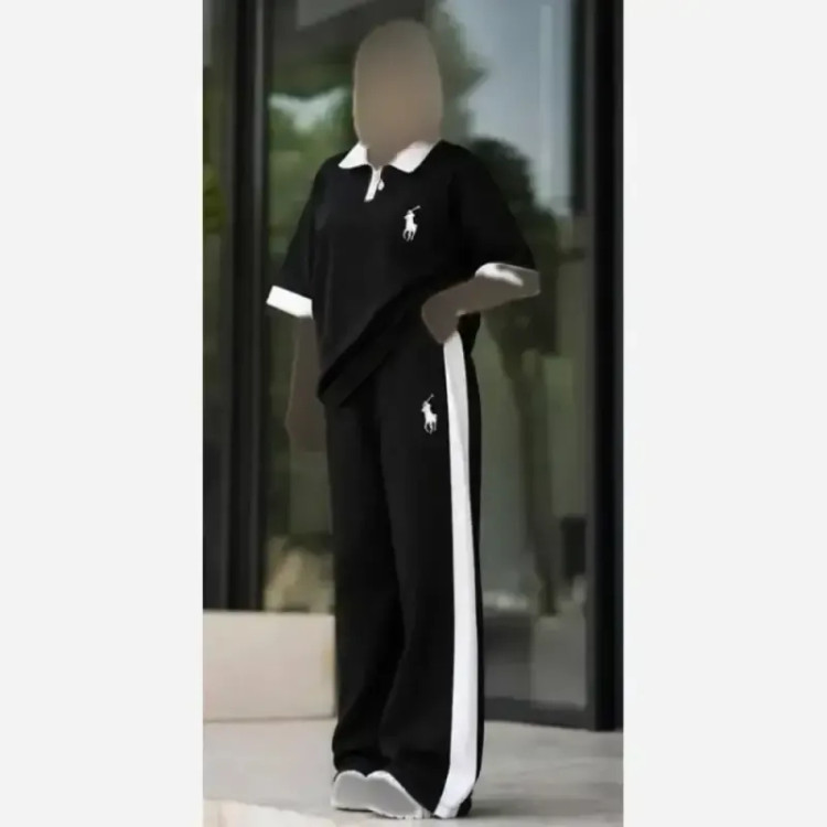 ست پولو زنانه جنس پنبه گلکسی رنگ مشکی سایز فری 38 تا 46
