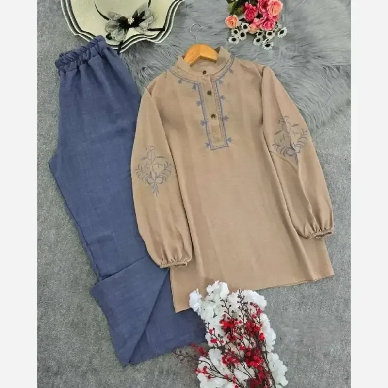 ست شومیز گره ای و سارافون نازنین فری سایز