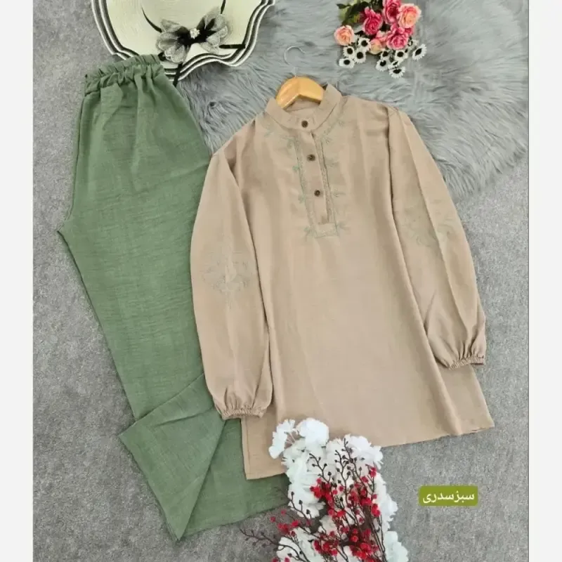 ست شومیز گره ای و سارافون نازنین فری سایز