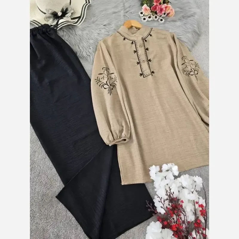 ست شومیز گره ای و سارافون نازنین فری سایز