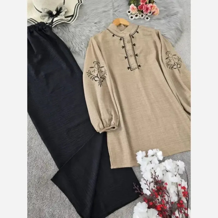 ست شومیز گره ای و سارافون نازنین فری سایز