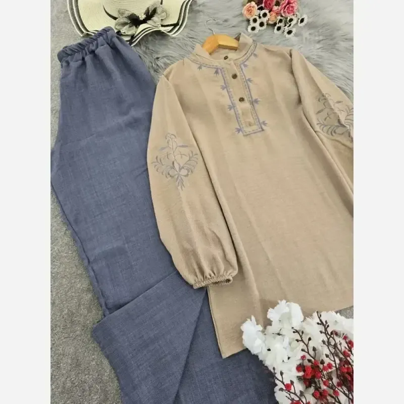 ست شومیز گره ای و سارافون نازنین فری سایز