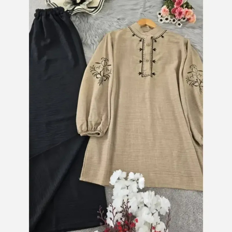 ست شومیز گره ای و سارافون نازنین فری سایز