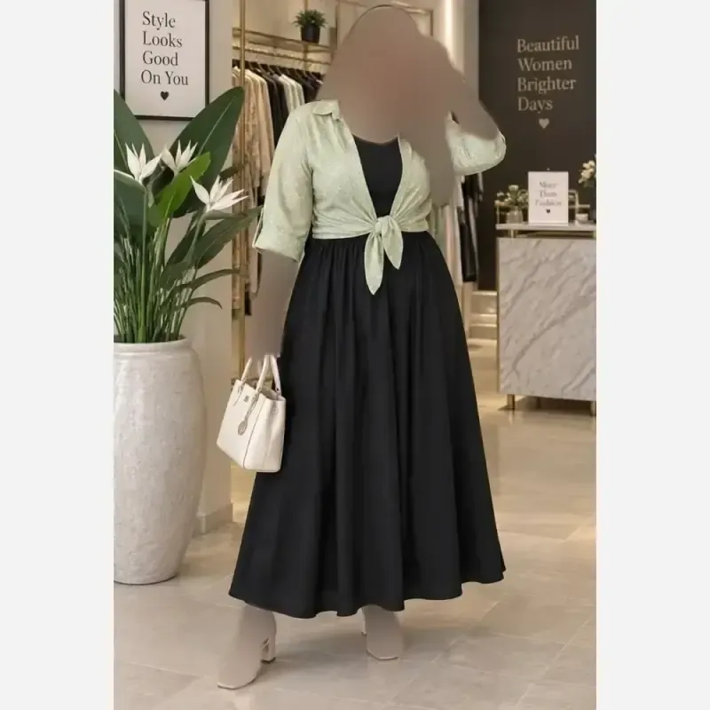 ست شومیز گره ای و سارافون نازنین فری سایز