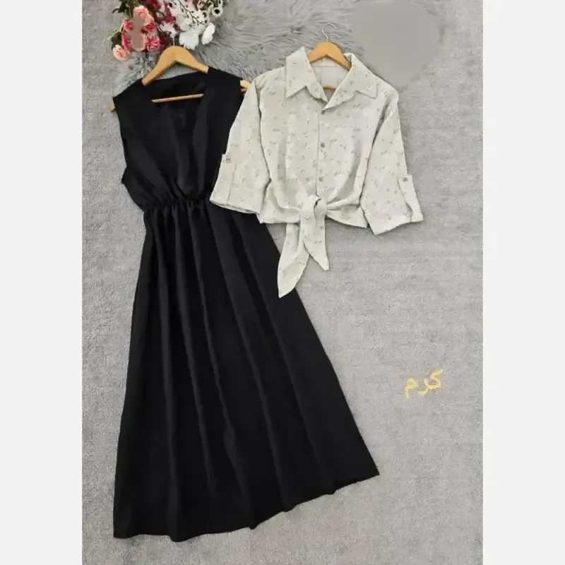 ست شومیز گره ای و سارافون نازنین فری سایز