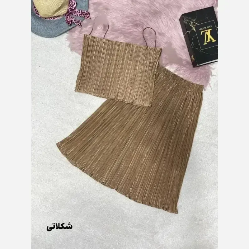 ست پرو کراپ دامن حنا ساتن پلیسه وارداتی سایز فری 38 تا 44