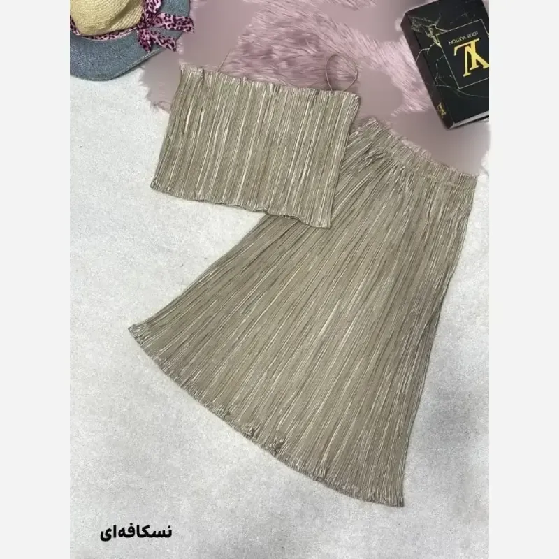 ست پرو کراپ دامن حنا ساتن پلیسه وارداتی سایز فری 38 تا 44